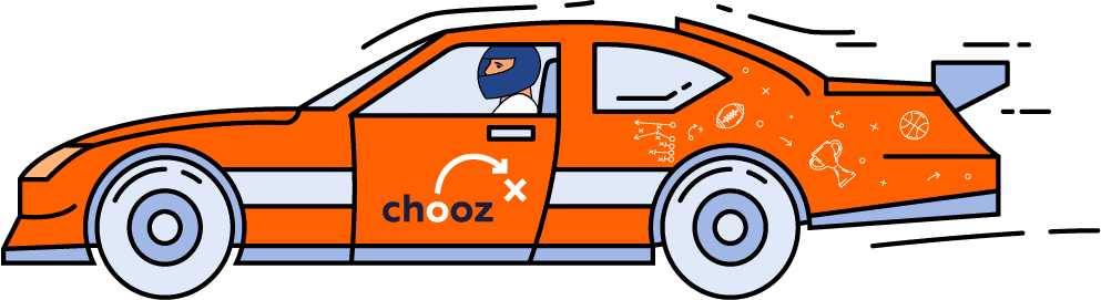 Chooz Marketing orange race car illustration