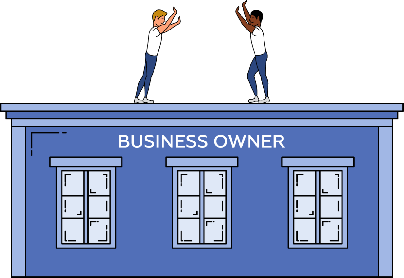 blue business owner building illustration