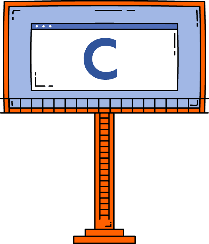 lawyer digital marketing billboard with the letter C on it