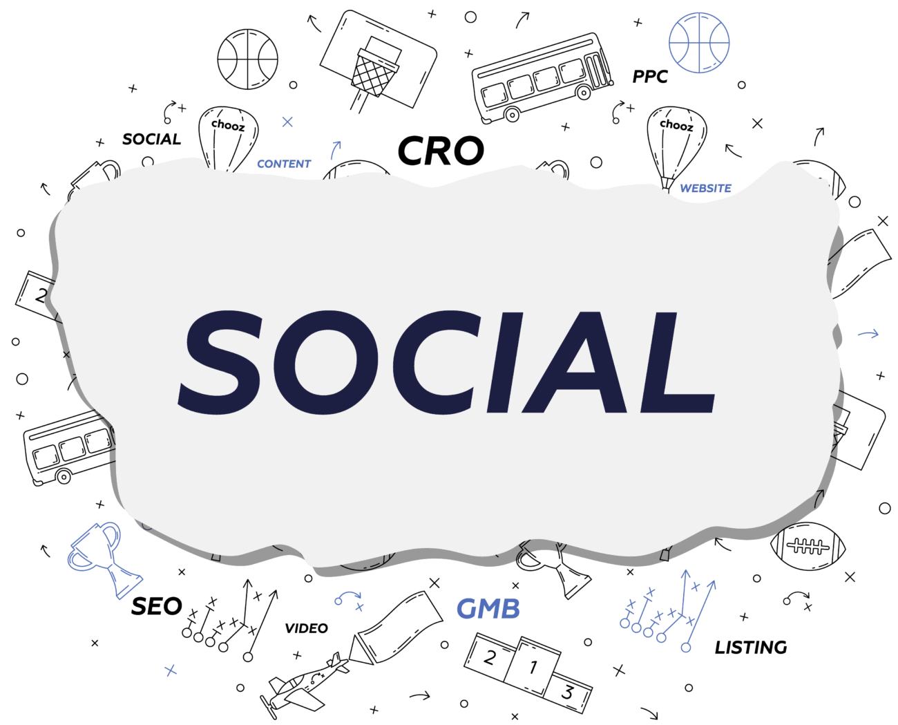Blue Social Media banner for Chooz Marketing